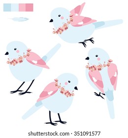 Vector Colorful Set With Cute Little Bird And Flower