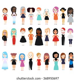 Vector colorful set of different girl with features of appearance. Body positive model. Love your individuality.