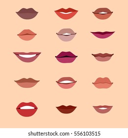 Vector colorful set different woman lips