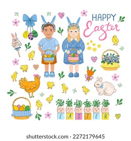 Vector Colorful Set with Easter Illustration isolated on White Background