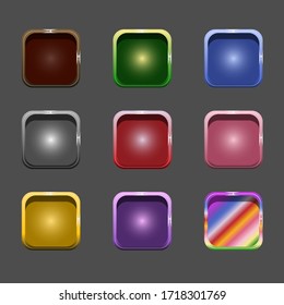 Vector colorful set of game buttons and frames.GUI elements for mobile applications. Options and selection windows, panel settings. Cartoon board menu interface.