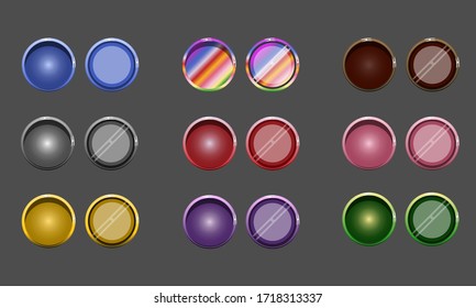 Vector colorful set of game buttons and frames.GUI elements for mobile applications. Options and selection windows, panel settings. Cartoon board menu interface.
