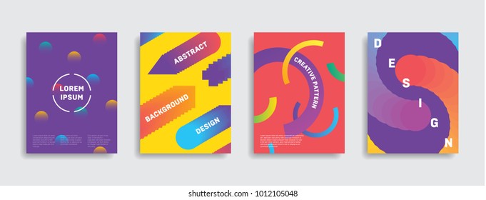 Vector colorful set of geometric cover design. Abstract pattern background. Minimal gradient collection of shape texture. Graphic template for banner, poster, flyer. Illustration with place for text