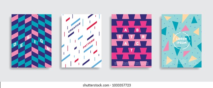 Vector colorful set of geometric cover design. Abstract pattern background. Minimal shape collection of texture. Graphic template for banner, poster, flyer. Illustration with place for text