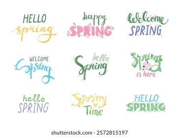 Vector Colorful Set of Hand Drawn Spring Lettering Isolated on White Background