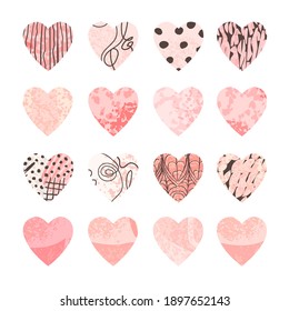 Vector colorful set with hearts shape. Hand drawn trendy illustration. Design elements for Valentine day. Use it for design greeting card, banner, Social Media post, invitation, graphic design