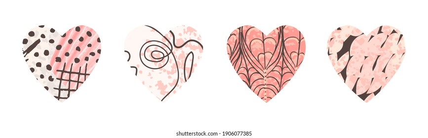 Vector colorful set with hearts shape. Hand drawn trendy illustration. Design elements for Valentine day. Use it for design greeting card, banner, Social Media post, invitation, graphic design