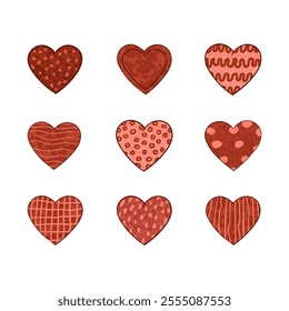 Vector colorful set with hearts shape. Hand drawn trendy illustration. Design elements for Valentine day. Use it for design greeting card, banner, Social Media post, invitation, graphic design