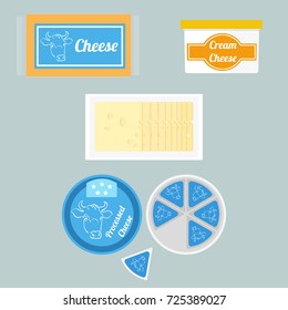 Vector colorful set illustration different types of cheese in the package