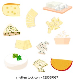 Vector colorful set illustration different types of cheese