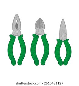 Vector Colorful Set with Illustrations of Different Pliers Isolated on White Background