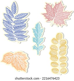 Vector colorful set leaf of design for card and stickers. Fashion style. Colorful bright
