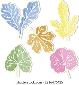 Vector colorful set leaf of design for card and stickers. Fashion style. Colorful bright