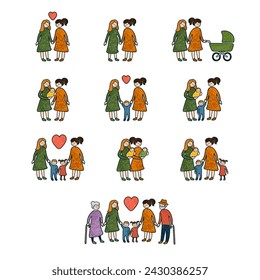 Vector Colorful Set of LGBT Family Related Icons Isolated on White Background