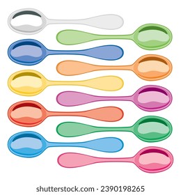 vector colorful set of metal and plastic dining spoons