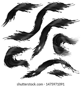 Vector colorful set of paint black brushstrokes or splashes. Abstract curly oil or acrylic  stains and spots. For cards, invitations, fabrics, wallpapers, template for design and decoration.