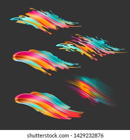 Vector colorful set of paint brushstrokes or splashes. Abstract curly oil or acrylic  stains and spots. For cards, invitations, fabrics, wallpapers, template for design and decoration.