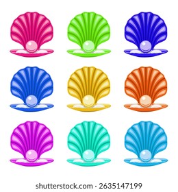 vetor colorido conjunto de pérolas em um shell ícones