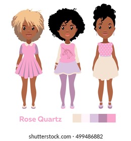 Vector colorful set of pretty stylish african girls in fashionable clothes