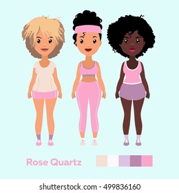 Vector colorful set of pretty stylish girls in fitness clothes