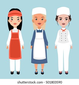 Vector colorful set of pretty woman in professional clothes