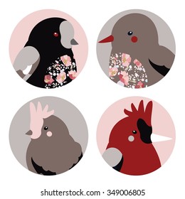 Vector colorful set of round icon with stylish bird 
