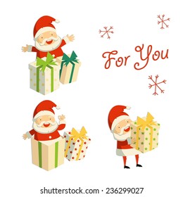 Vector colorful set of santa with gift box. Card for you