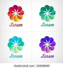 vector colorful set of spiral abstract flower set of icons, logos isolated