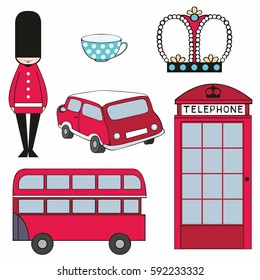 Vector colorful set of stylized symbols of London