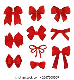 Vector colorful set with textured illustrations of gift bows with ribbons