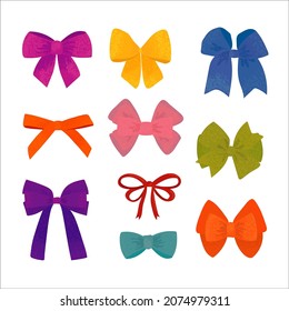 Vector colorful set with textured illustrations of gift bows with ribbons