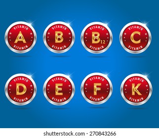 Vector colorido conjunto de insignias de vitaminas para su infografía. Vector - EPS10