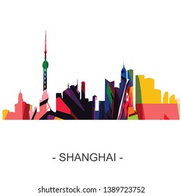 vector colorful Shanghai city skyline