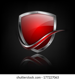 vector colorful shield with metallic border, bright curle and reflections. Eps10