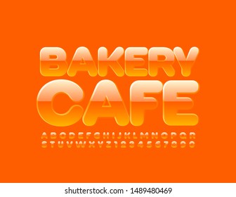 Vector colorful Sign Bakert Cafe. Bright Orange Font. Modern Alphabet Letters and Numbers.
