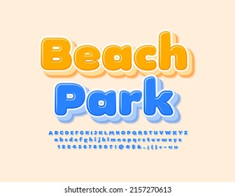 Vector colorful sign Beach Park. Blue 3D Font. Creative Alphabet Letters and Numbers set