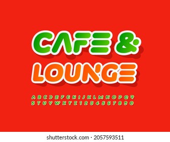 Vector colorful Sign Cafe and Lounge. Bright Green Font. Modern Alphabet Letters and Numbers set