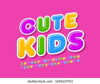 Vector Colorful Sign Cute Kids. Bright modern Font. Creative Alphabet Letters and Numbers.