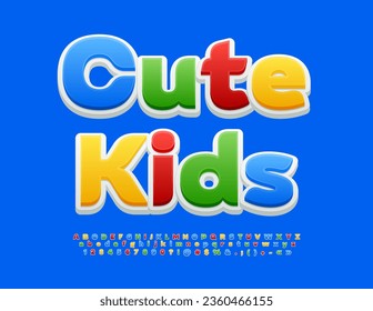 Vector colorful sign Cute Kids. Bright children's Font. Creative Alphabet Letters and Numbers.