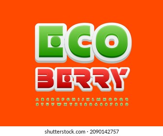 Vector Colorful Sign Eco Berry. Unique Green 3D Font. Creative Alphabet Letters and Numbers set