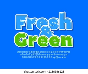 Signo de color vectorial Fresco y Verde. Fuente azul moderna. Letras, números y símbolos luminosos de alfabeto
