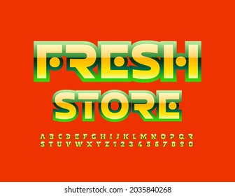 Vector colorido de la Tienda Fresca de Signos. Glossy Font de moda. Letras y números de alfabeto creativos luminosos