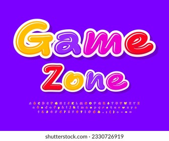 Vector colorful sign Game Zone. Glossy handwritten Font. Artistic style Alphabet Letters , Numbers and Symbols set