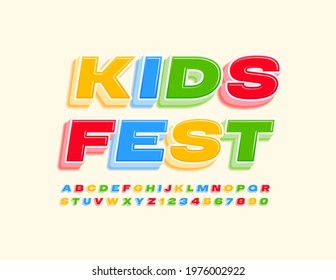 Festival de niños con signos coloridos vectores. Fuente 3D brillante. Letras y números alfabéticos artísticos.