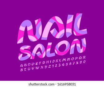 Vector Colorful Sign Nail Salon. Bright Handwritten Font with Graphic Style. Creative Alphabet Letters and Numbers. 