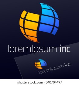 Vector colorful sign on dark Background. Logotype for Business, Technology, Corporation.