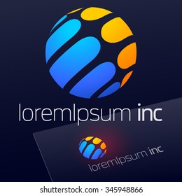 Vector colorful sign on dark Background. Logotype for Business, Technology, Corporation.