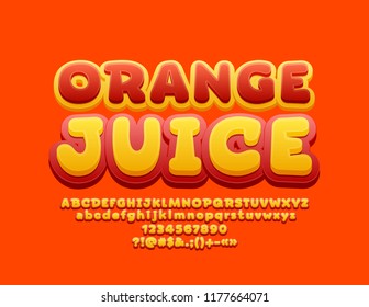 Vector Colorful Sign Orange Juice. Children style Font. Funny Alphabet Letters, Numbers and Symbols