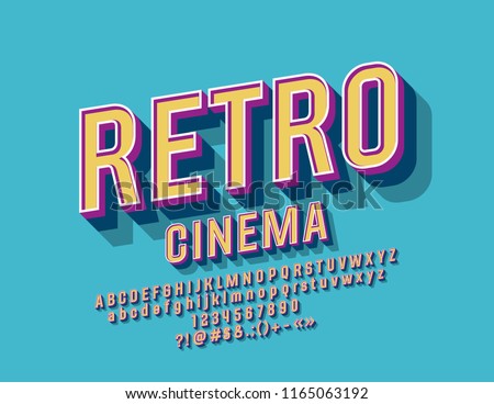 Vector Colorful Sign Retro Cinema. Stylish Font. Vintage Design Alphabet Letters, Numbers and Symbols