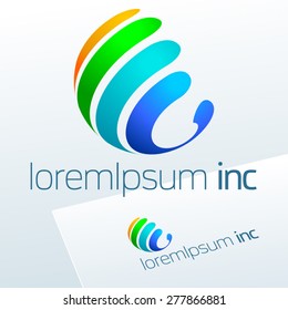 Vector colorful sign in sphere shape. logotype for Media, Fashion, Cosmetics 